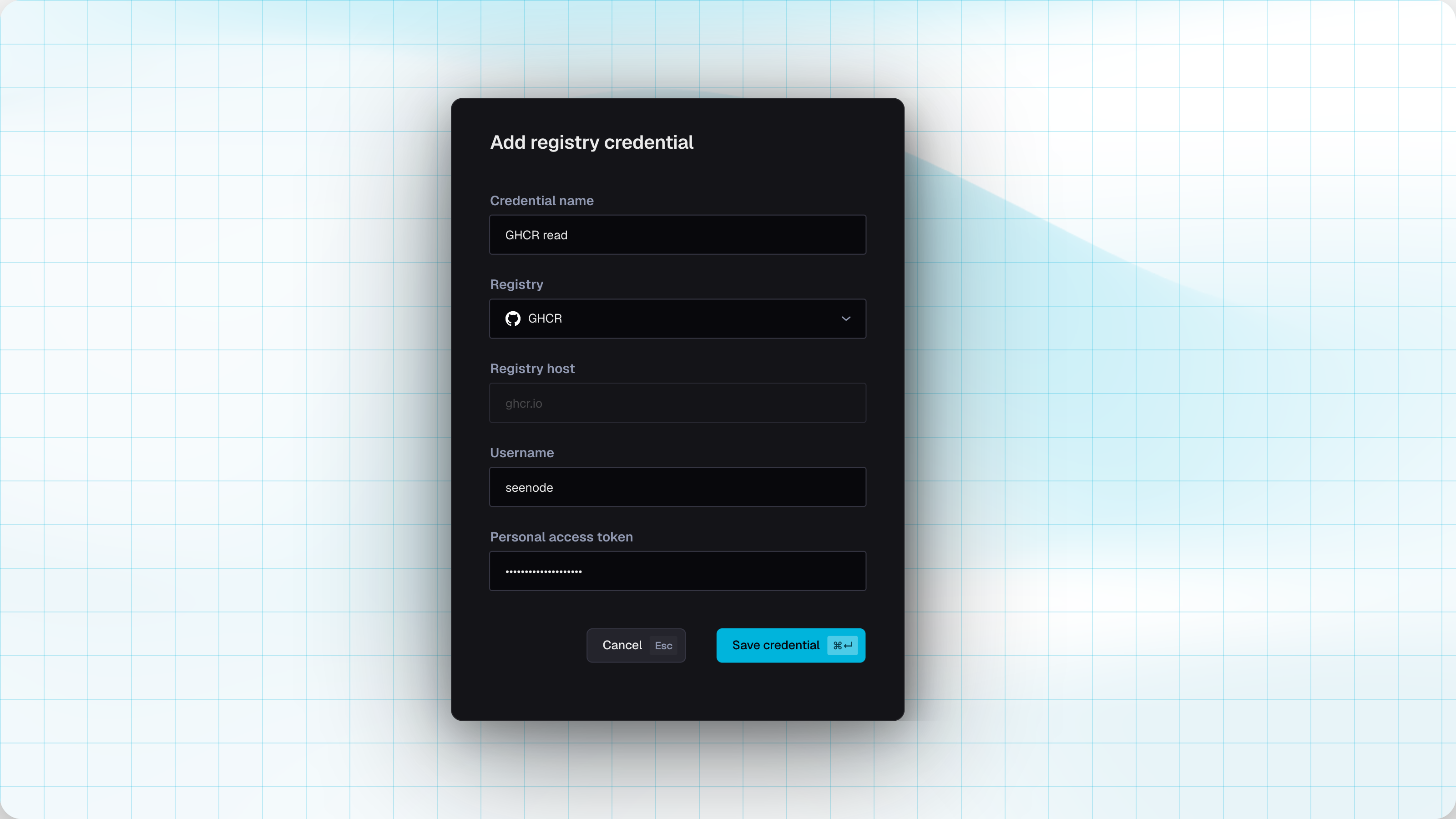 Add registry credential dialog