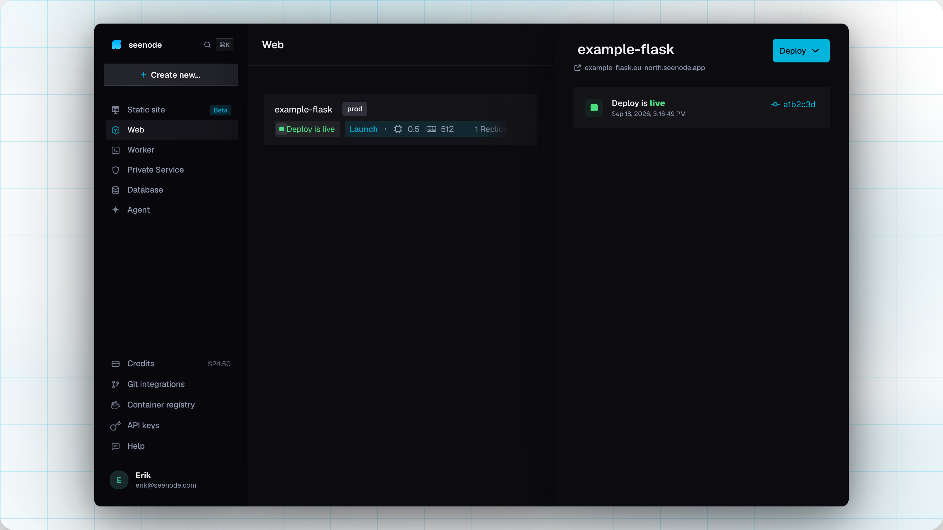 Live web service with Deploy is live status and the public HTTPS URL